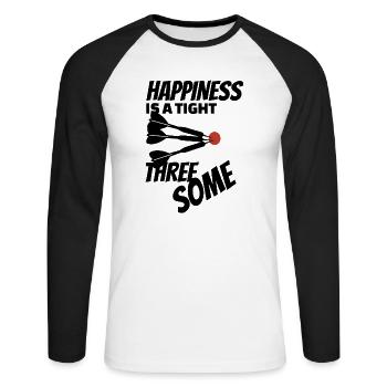 Darts Happiness is a Tight Three Some - Dreier - Unisex Baseballshirt langarm - Weiß/Schwarz - Vorne - Nik (191cm)