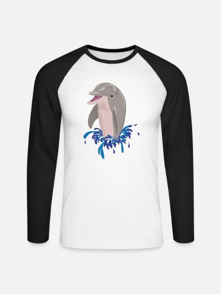 Dolphin sea beach splashes - Unisex Long Sleeve Baseball T-Shirt - white/black
