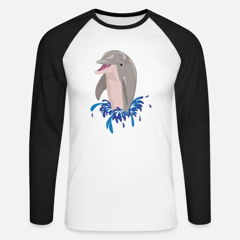 Delphin Meer Strand Spritzer - Unisex Baseballshirt langarm - Weiß/Schwarz