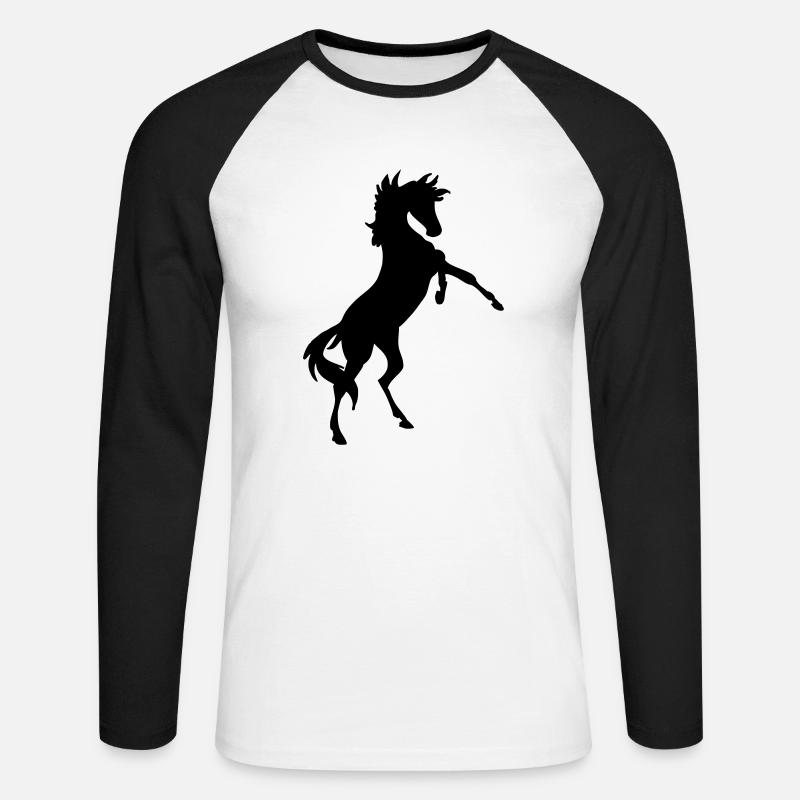 Wildpferd - Unisex Baseballshirt langarm - Weiß/Schwarz