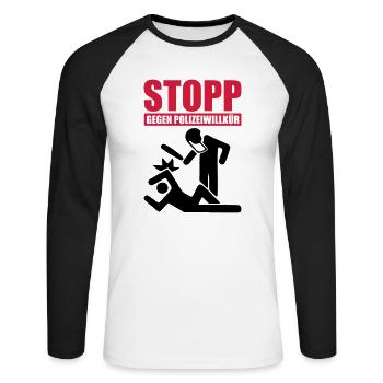 Gegen Polizeiwillkür - Unisex Baseballshirt langarm - Weiß/Schwarz - Vorne - Nik (191cm)