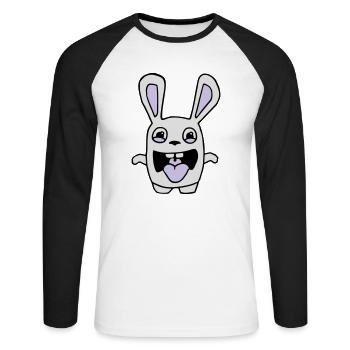 Zeichnen von süßem Kaninchen dummen Comic-Stil - Unisex Baseballshirt langarm - Weiß/Schwarz - Vorne - Nik (191cm)