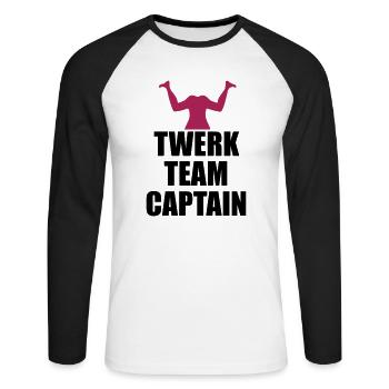 logo de capitaine d'équipe twerk impoli - T-shirt baseball manches longues Homme - blanc/noir - Devant - Nik (191cm)