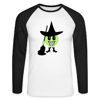 Émoticône sorcière / Witch Halloween Emoji (b, 3c) - T-shirt baseball manches longues Homme - blanc/noir - Devant - Nik (191cm)