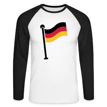 Gehisste Deutschlandfahne / German Flag (3c) - Unisex Baseballshirt langarm - Weiß/Schwarz - Vorne - Nik (191cm)