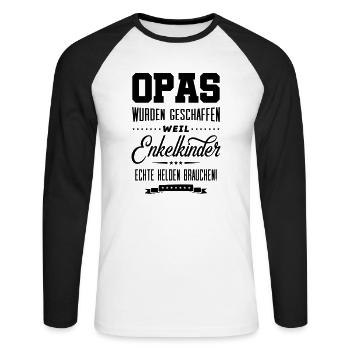 opas wahre helden - Unisex Baseballshirt langarm - Weiß/Schwarz - Vorne - Nik (191cm)