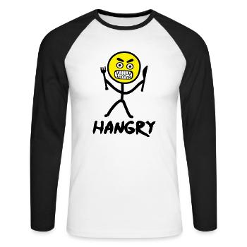 Hangry emoji stickfigure - Unisex Long Sleeve Baseball T-Shirt - white/black - Front - Nik (191cm)