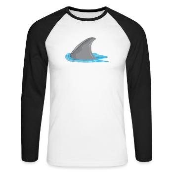 Requin en vue! Aileron de requin dans la mer - T-shirt baseball manches longues Homme - blanc/noir - Devant - Nik (191cm)