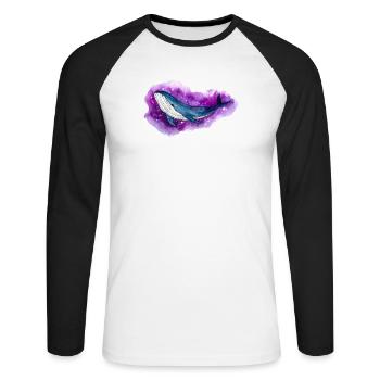 Blue Whale Galaxy Space Whale Fantasy Shirt - Unisex Long Sleeve Baseball T-Shirt - white/black - Front - Nik (191cm)
