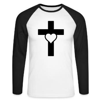 Croix du cœur C - T-shirt baseball manches longues Homme - blanc/noir - Devant - Nik (191cm)