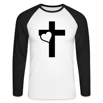 heart cross - Unisex Long Sleeve Baseball T-Shirt - white/black - Front - Nik (191cm)