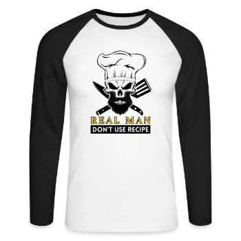 koch bart skelett chefkoch bärtig totenkopf chef - Unisex Baseballshirt langarm - Weiß/Schwarz - Vorne - Nik (191cm)