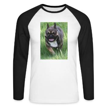 small fishing rod our French Bulldog - Unisex Long Sleeve Baseball T-Shirt - white/black - Front - Nik (191cm)