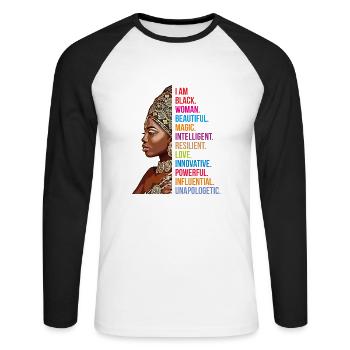 I AM BLACK WOMAN AFRO AMERICA - Unisex Long Sleeve Baseball T-Shirt - white/black - Front - Nik (191cm)