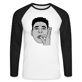 Mund küssen Handgeste Gesicht - Unisex Baseballshirt langarm - Weiß/Schwarz - Vorne - Nik (191cm)