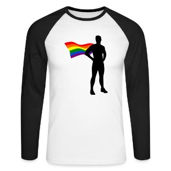LGBT Flag Superhero Gay CSD Pride Queer - T-shirt baseball manches longues Homme - blanc/noir - Devant - Nik (191cm)