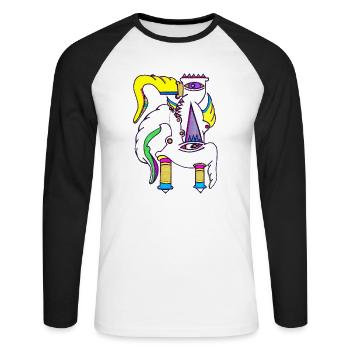 Einhorn Gockel - Unisex Baseballshirt langarm - Weiß/Schwarz - Vorne - Nik (191cm)
