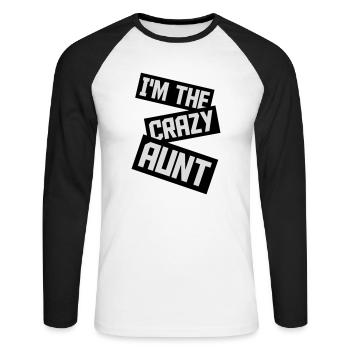 at The Crazy Aunt - Unisex Long Sleeve Baseball T-Shirt - white/black - Front - Nik (191cm)
