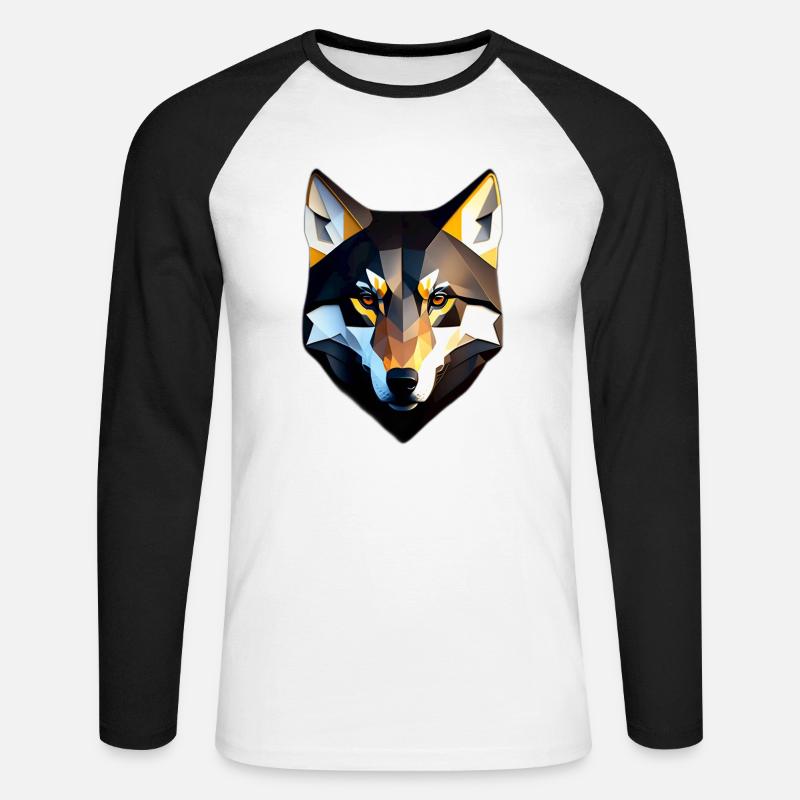 Low Poly Wolf Gesicht Design - Unisex Baseballshirt langarm - Weiß/Schwarz