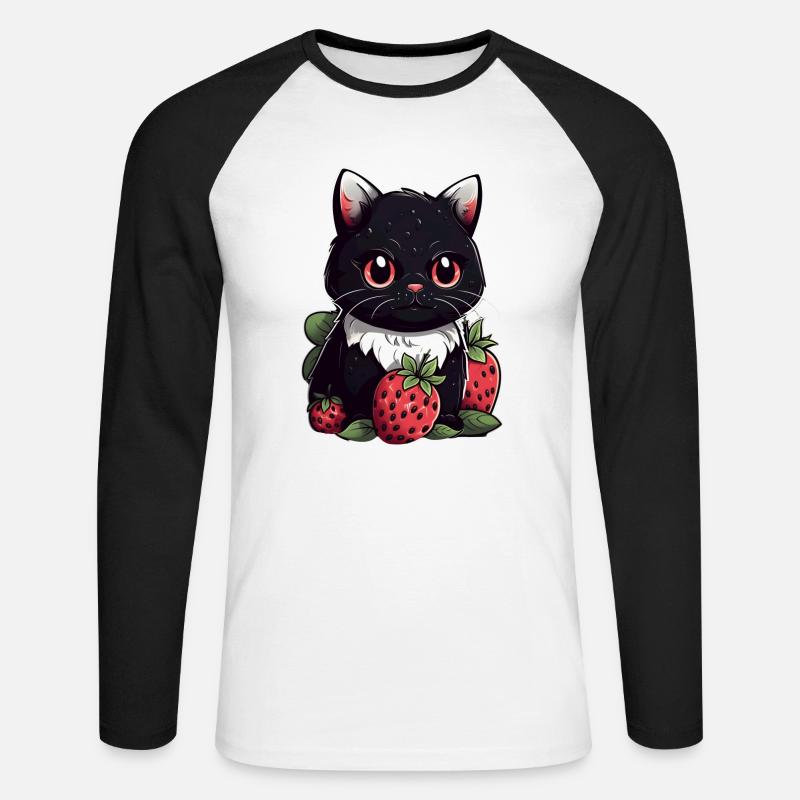 Ragamuffin Erdbeere Katze Geschenk - Unisex Baseballshirt langarm - Weiß/Schwarz