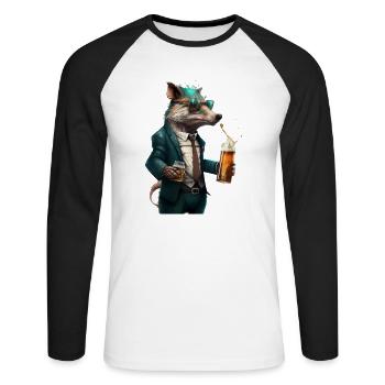 Animal cool avec BIer. Style et alcool - T-shirt baseball manches longues Homme - blanc/noir - Devant - Nik (191cm)