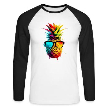 Colorful funky pineapple - Unisex Long Sleeve Baseball T-Shirt - white/black - Front - Nik (191cm)