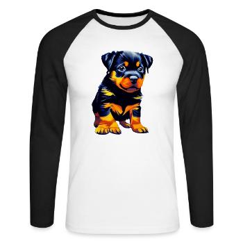 Chiot Rottweiler Chien Rottweiler Puppy Dogs - T-shirt baseball manches longues Homme - blanc/noir - Devant - Nik (191cm)