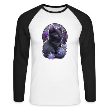 chat noir - felin chaton - T-shirt baseball manches longues Homme - blanc/noir - Devant - Nik (191cm)