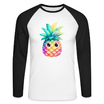 Cute Colorful Pineapple Summer Fruit Holiday Gift - Unisex Long Sleeve Baseball T-Shirt - white/black - Front - Nik (191cm)