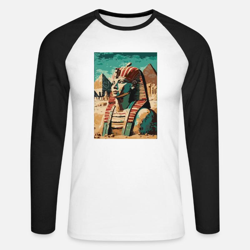 Pharao vor Pyramiden - Unisex Baseballshirt langarm - Weiß/Schwarz