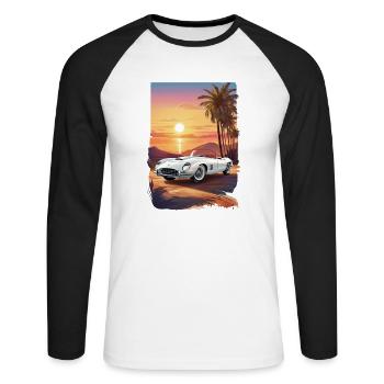 Oldtimer Sonnenuntergang - Unisex Baseballshirt langarm - Weiß/Schwarz - Vorne - Nik (191cm)