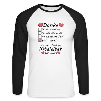 Danke Dankeschön an beste Kitaleiter Kita Leitung - Unisex Baseballshirt langarm - Weiß/Schwarz - Vorne - Nik (191cm)
