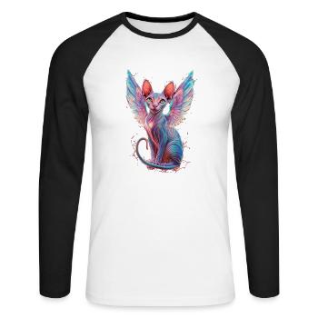 Sphynx Cat pour les amoureux des chats - T-shirt baseball manches longues Homme - blanc/noir - Devant - Nik (191cm)