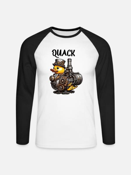 Gummiente / Badeente / Wasser / Badewanne - Unisex Baseballshirt langarm - Weiß/Schwarz