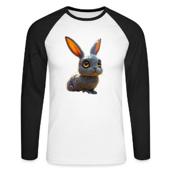 mignon, grand lapin en forme d’œil avec des yeux brillants - T-shirt baseball manches longues Homme - blanc/noir - Devant - Nik (191cm)