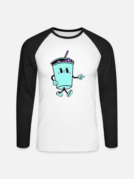 Boisson Dessin Animé - T-shirt baseball manches longues Homme - blanc/noir