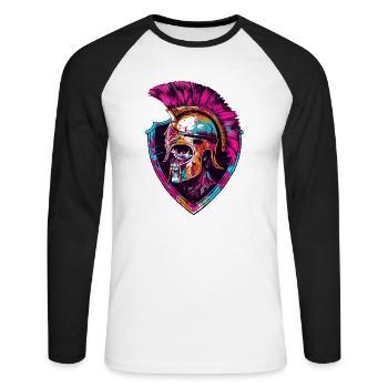 Gladiateur crâne spartiate - T-shirt baseball manches longues Homme - blanc/noir - Devant - Nik (191cm)