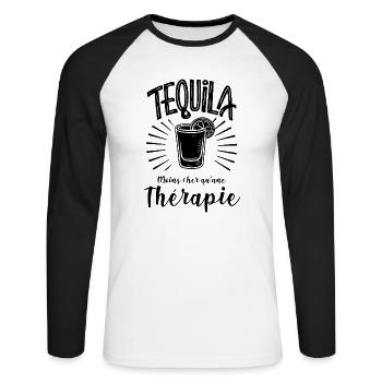 tequila moins cher qu'une thérapie - T-shirt baseball manches longues Homme - blanc/noir - Devant - Nik (191cm)