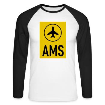 Aéroport d’Amsterdam - T-shirt baseball manches longues Homme - blanc/noir - Devant - Nik (191cm)