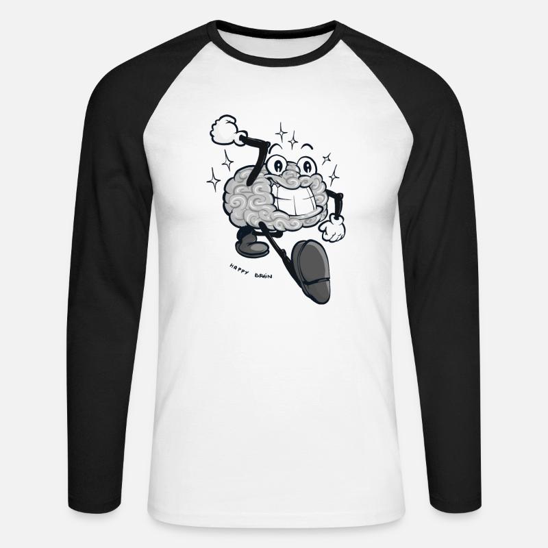 Happy Brain - Graue Version - Unisex Baseballshirt langarm - Weiß/Schwarz