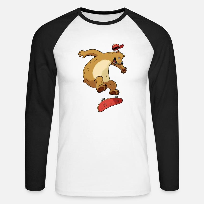 Orso sullo skateboard - Maglia da baseball a manica lunga da uomo - bianco/nero