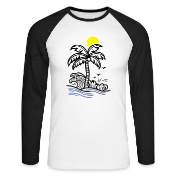 Palm Tree Holidays Plage Été - T-shirt baseball manches longues Homme - blanc/noir - Devant - Nik (191cm)
