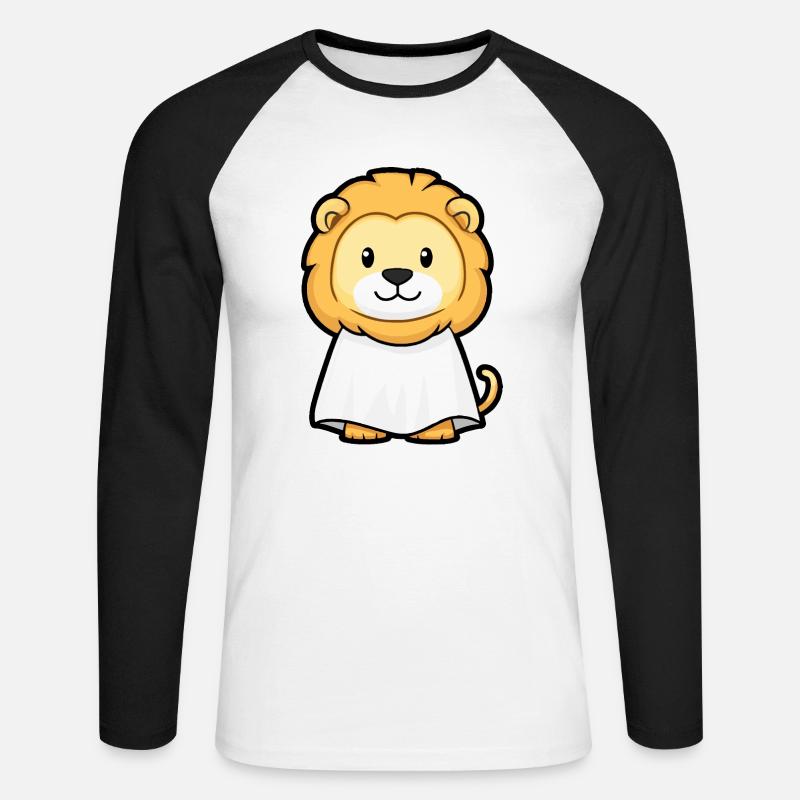 Löwe Halloween Comic Geist - Unisex Baseballshirt langarm - Weiß/Schwarz