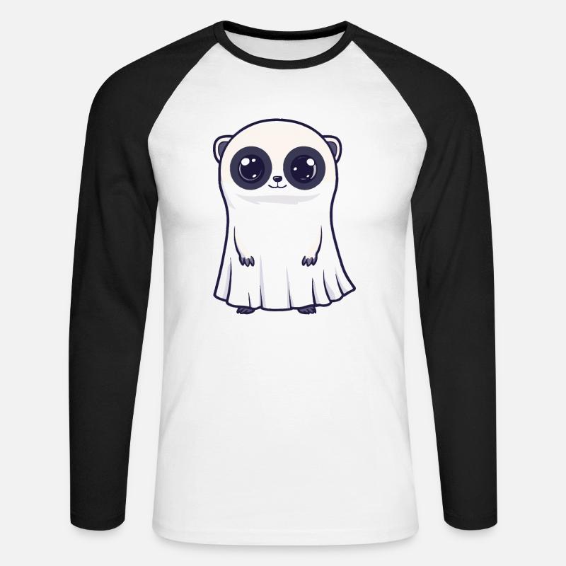 Erdmännchen Halloween Comic Geist - Unisex Baseballshirt langarm - Weiß/Schwarz