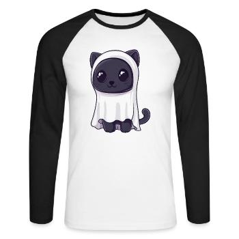 Panther Halloween Comic Geist - Unisex Baseballshirt langarm - Weiß/Schwarz - Vorne - Nik (191cm)