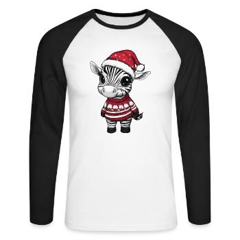 Zebra Christmas Comic - Unisex Long Sleeve Baseball T-Shirt - white/black - Front - Nik (191cm)