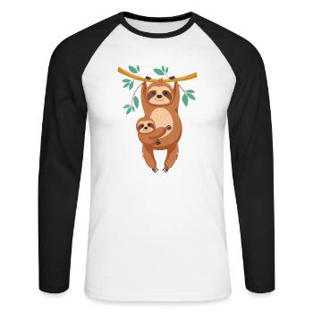 Hang in there buddy - Unisex Baseballshirt langarm - Weiß/Schwarz - Vorne - Nik (191cm)