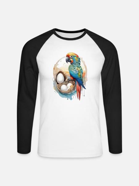 Papagei Wasserfarbe - Unisex Baseballshirt langarm - Weiß/Schwarz