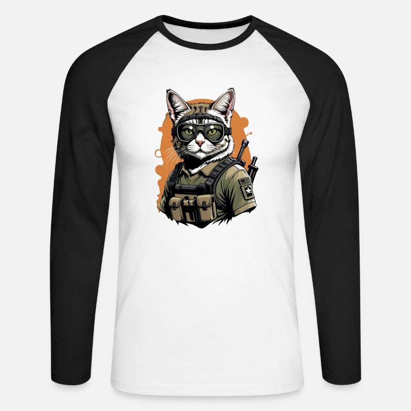 Cat Airsoft Cat Playing Airsoft Military Gift - Maglia da baseball a manica lunga da uomo - bianco/nero