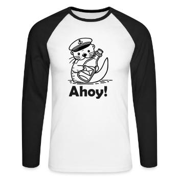 Cute Seaman Otter Holding A Postcard In A Bottle - Unisex Long Sleeve Baseball T-Shirt - white/black - Front - Nik (191cm)